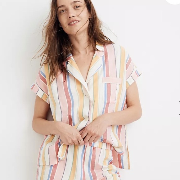 NWT Madewell bedtime pajama top rainbow stripe XXS - Picture 1 of 6